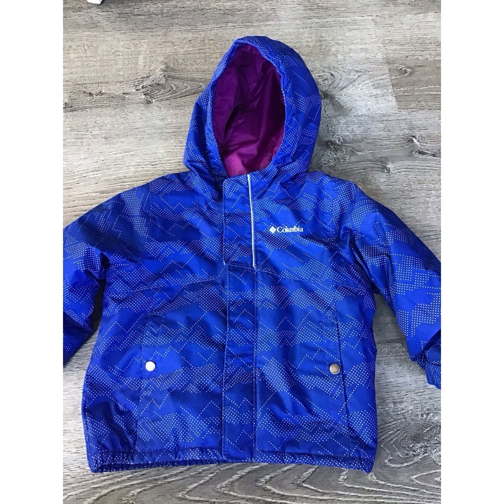 Columbia Omni-Tech Girls Ski Jacket Blue Purple Hooded Winter Coat Size 3T